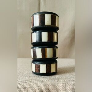 Wood and Cream Striped Napkin Rings